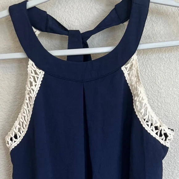 A. Byer Navy and Cream Tank Top with Lace Accents - Picture 5 of 5